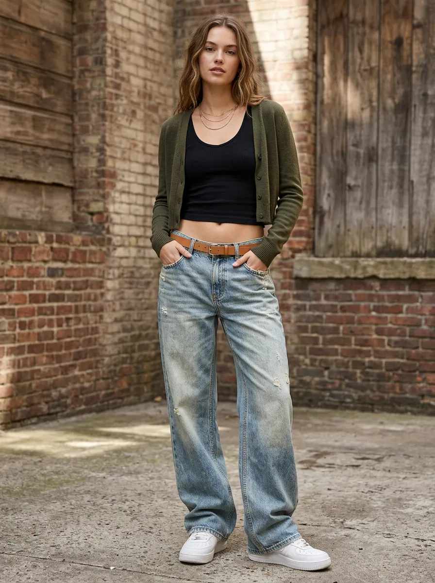 Women's Vintage Distressed Wide Leg Denim Jeans
