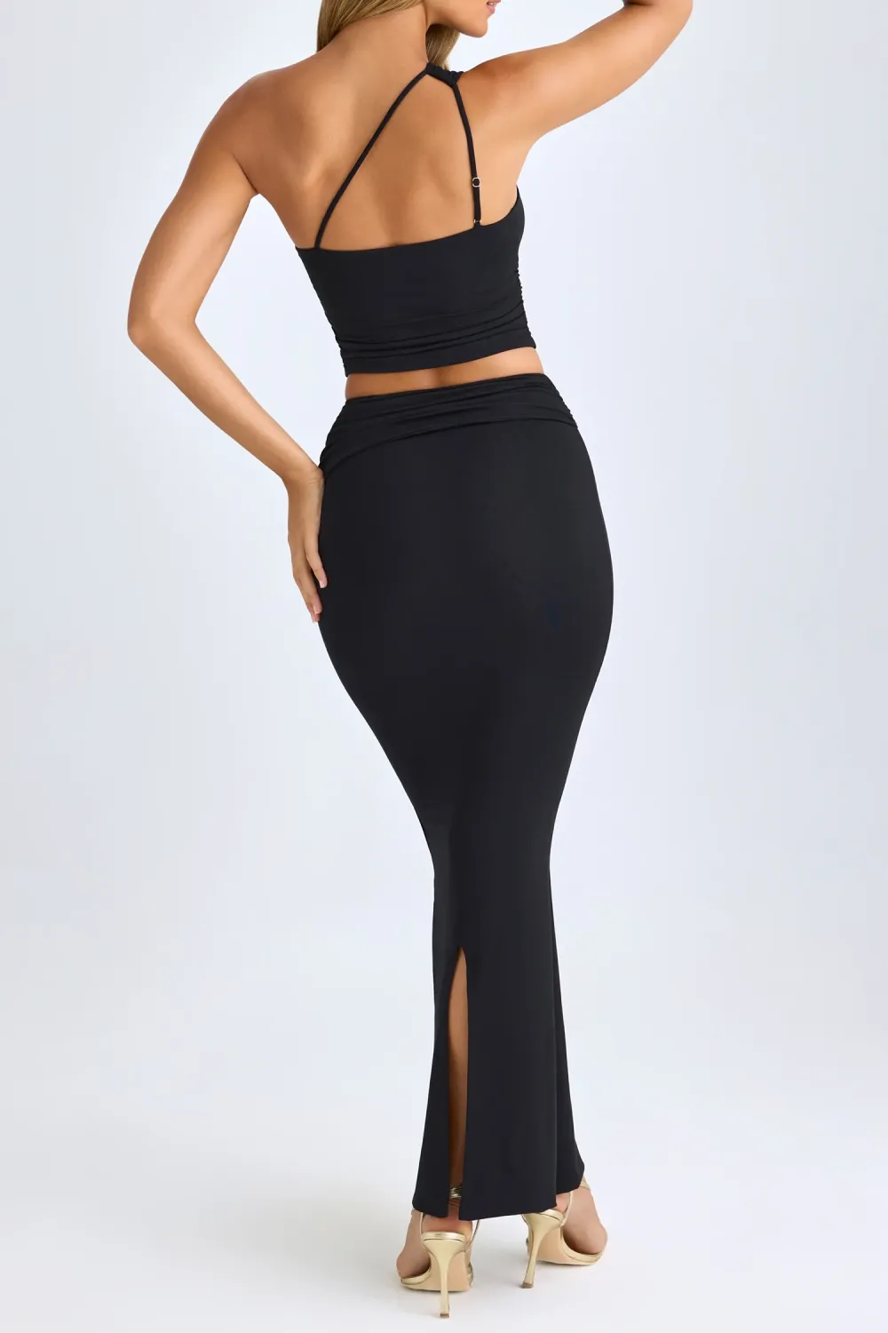 Mid-Rise Asymmetric Pleated Long Skirt