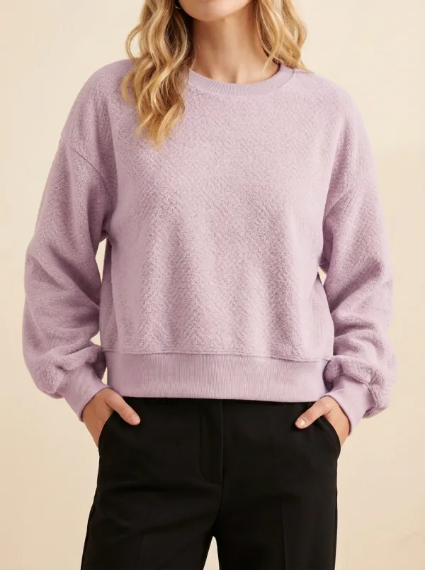 Traditional Textured Fleece Finish Women's Fleece Crewneck Sweatshirt