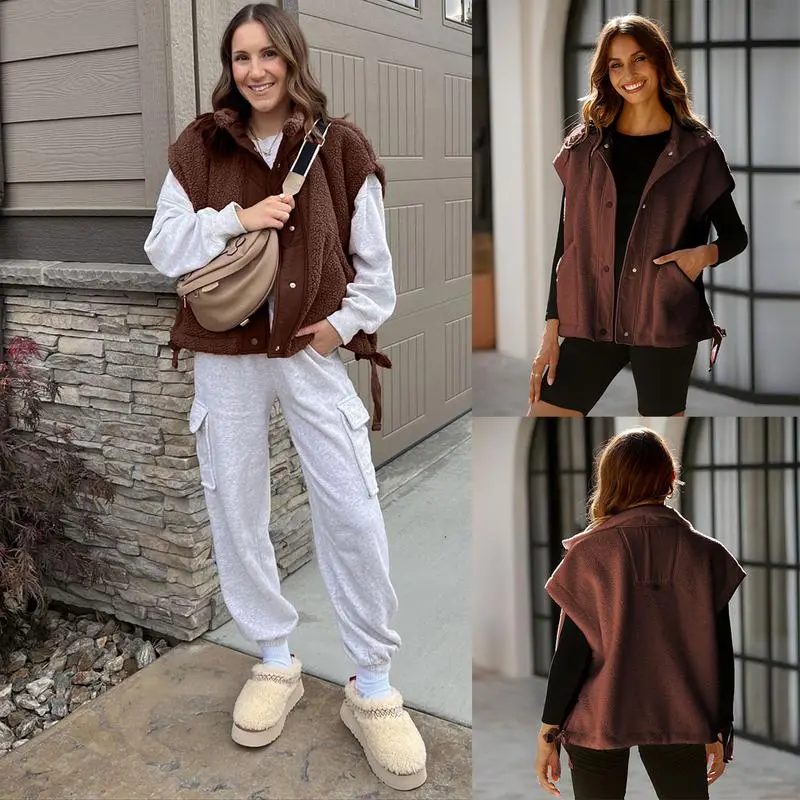 8 Pick Tanming Women'S Warm Sherpa Fleece Vest Casual Cozy Sleeveless Button Down Sherpa Jacket Outerwear With Pockets FallFreshness Womenswear Basic