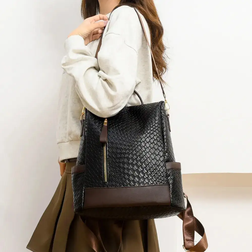 Faux Leather Backpack Camping Bag