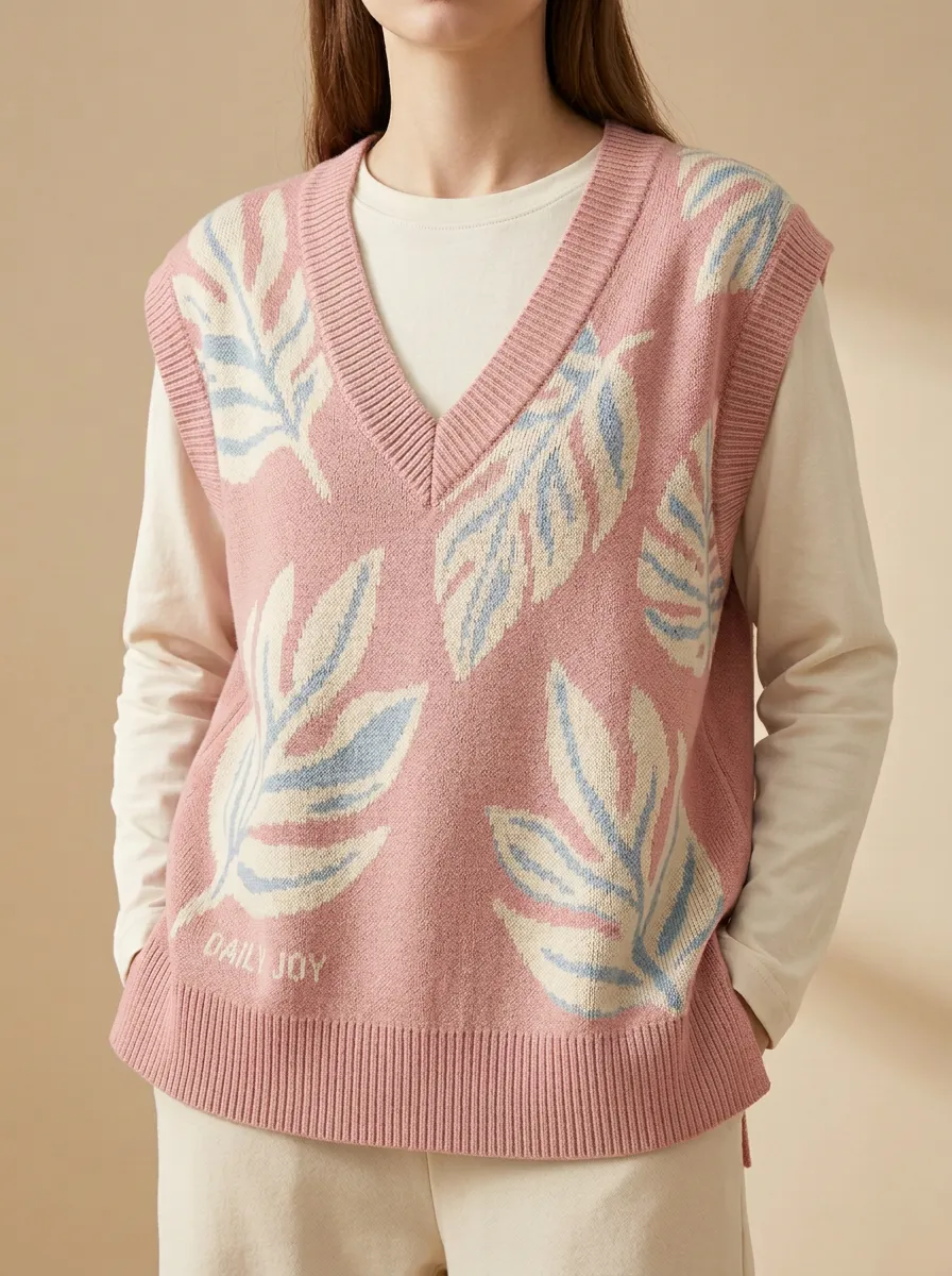 Botanical Leaf Joy Sweater Vest