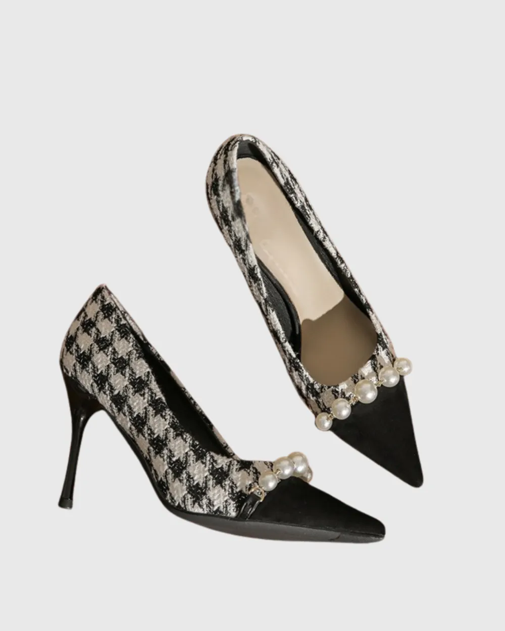 Pearl Chain Houndstooth Splicing Pumps