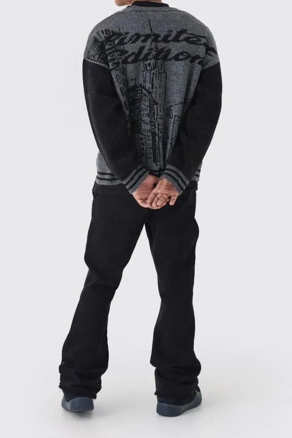 Black Relaxed Flared Carpenter Paint Splatter Pants Daily Casual Style