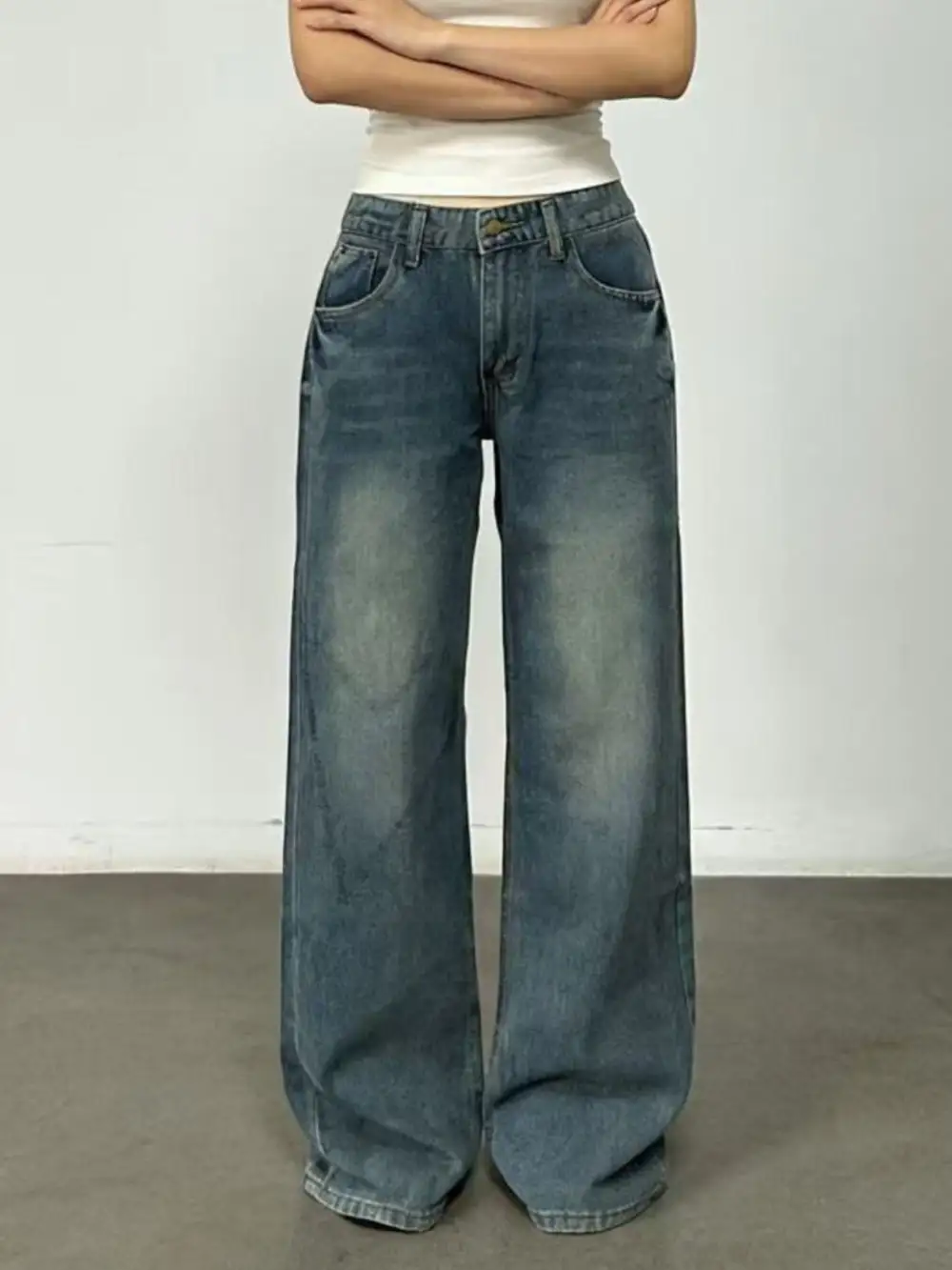 Textured Wide Leg Denim Jeans