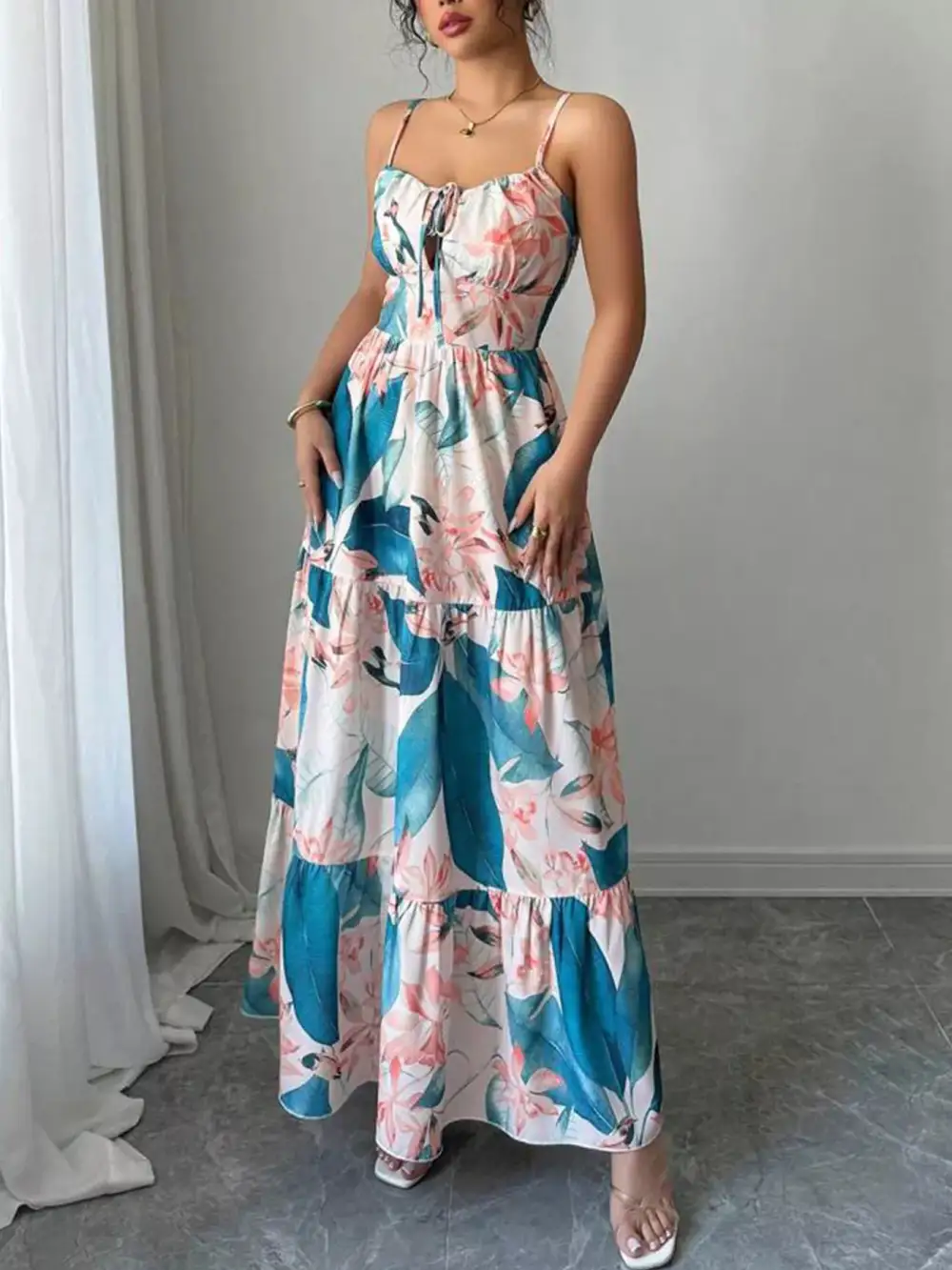 Floral Print Tiered Maxi Cami Dress