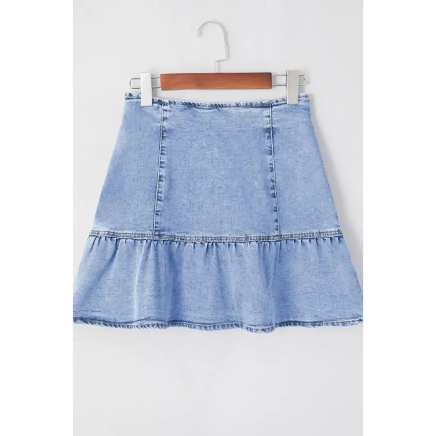 Asymmetric Ruffle Overlay Denim Mini Skirt
