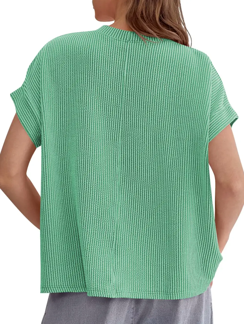 Ribbed Knit Crew Neck Tee