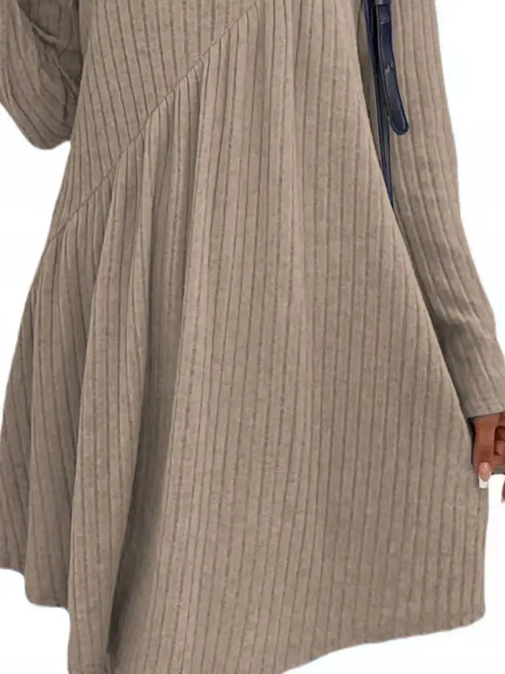 Layered Detail Ribbed Knit Long Sleeve Sweater Dress