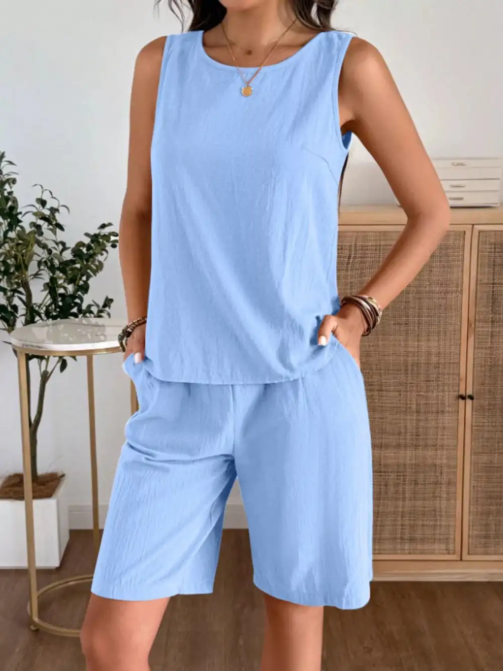 Round Neck Tank and Shorts Set