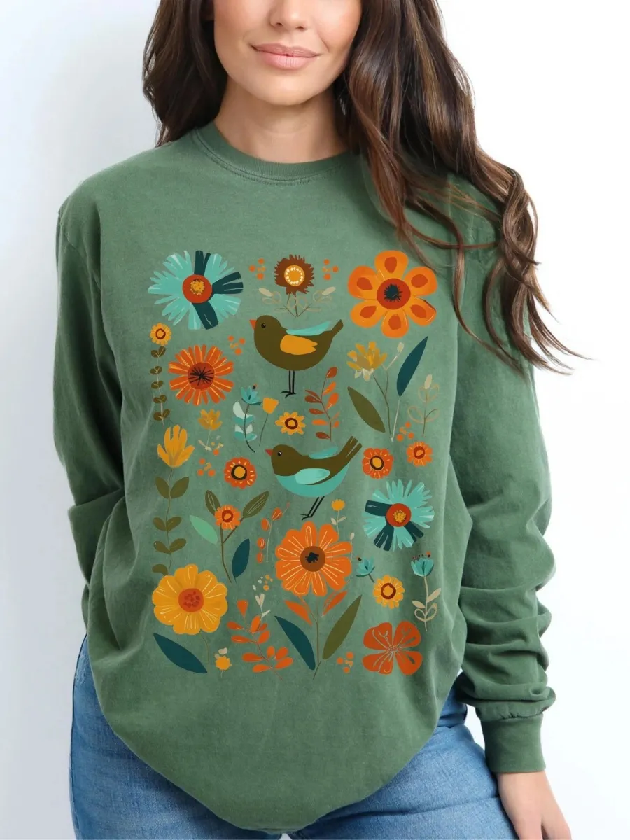Boho Bird & Floral T-Shirt