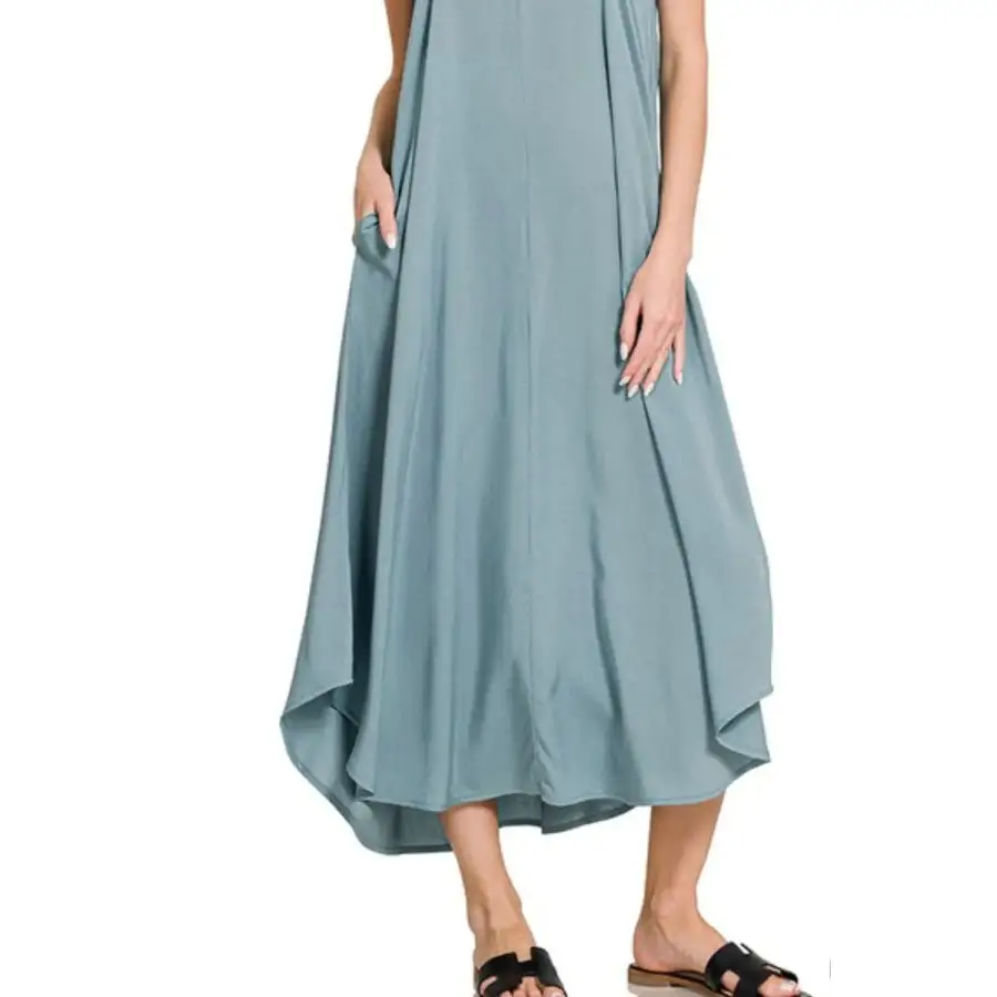Woven Arc Hem Cami Dress with Flowy Pockets