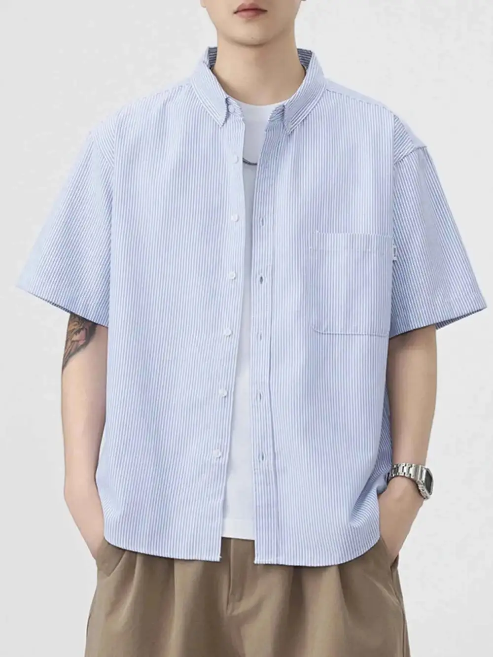 Striped Short Sleeve Button-Up Shirt