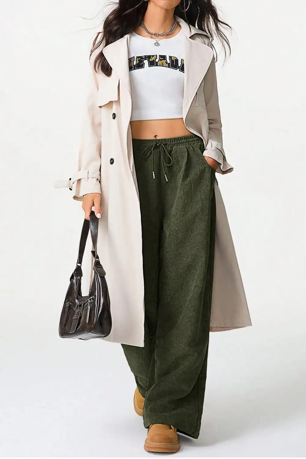 Relaxed Drawstring Wide Leg Flannel Pants