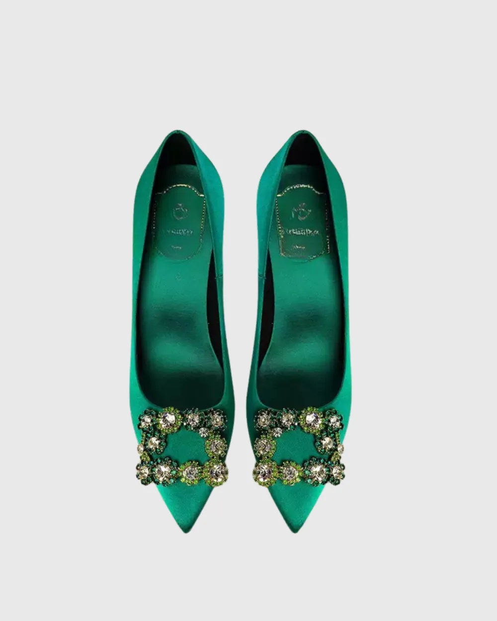 Rhinestone Buckle Pumps in Green