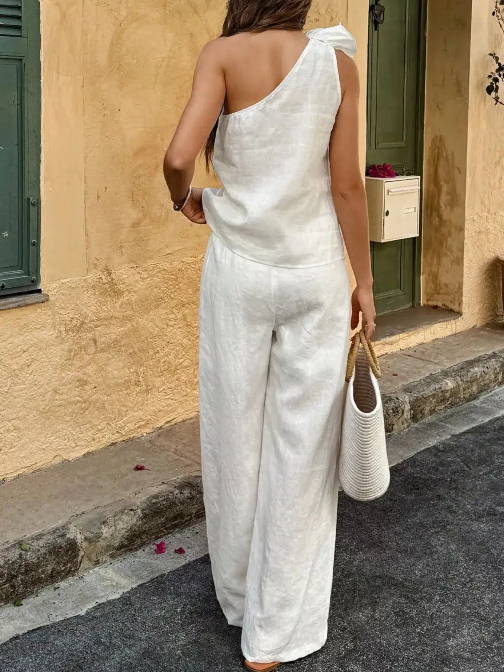 One-shoulder Embellished Top and Pants Set