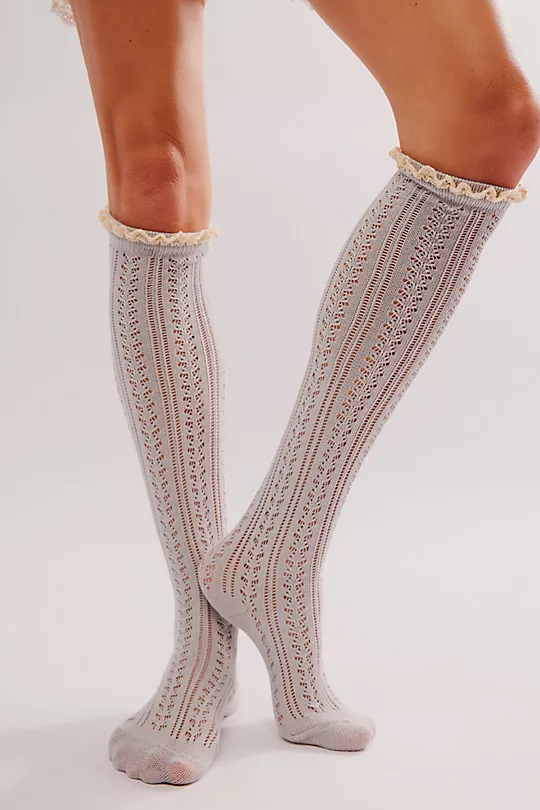 Lace Net Pointelle Tall White