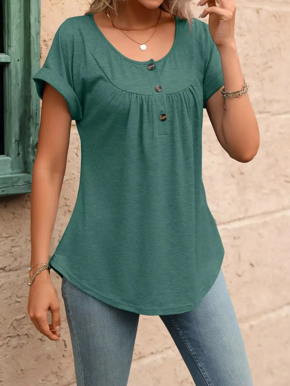 Casual Button Detail Henley T Shirt