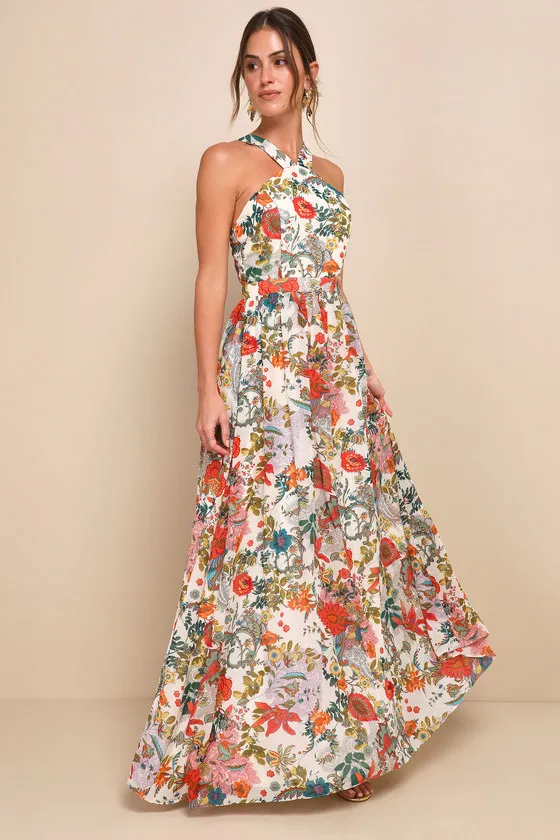 Lilja Blue Floral Print Maxi Dress