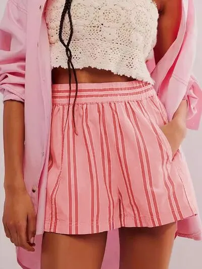 Tailored Striped Elastic Waist Shorts