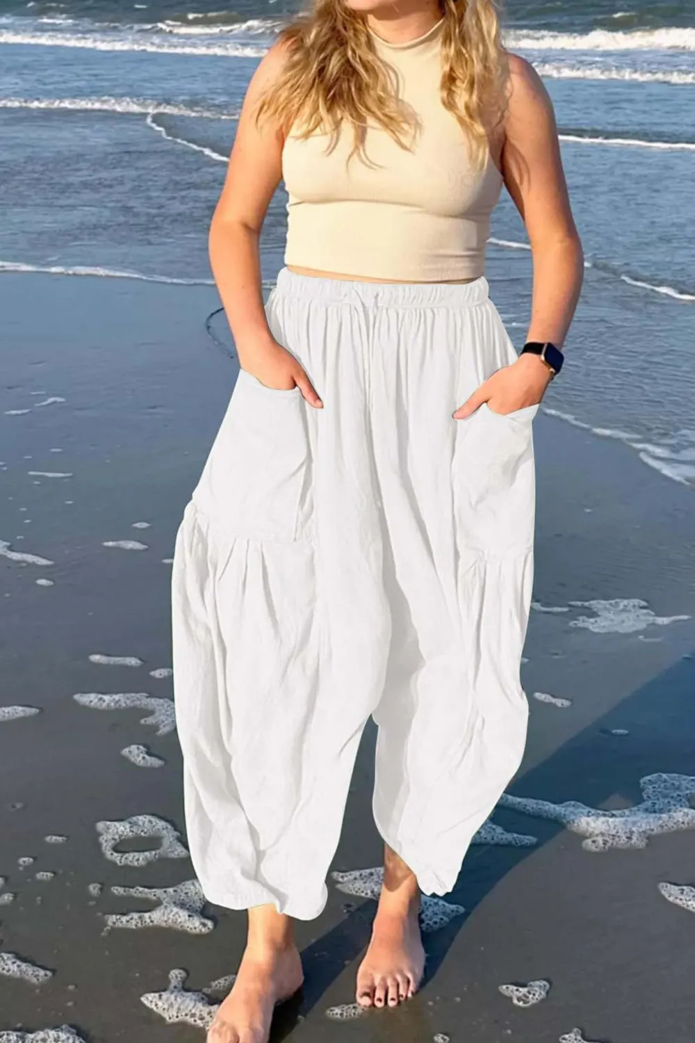 Drawstring Pocket Wide Leg Pants