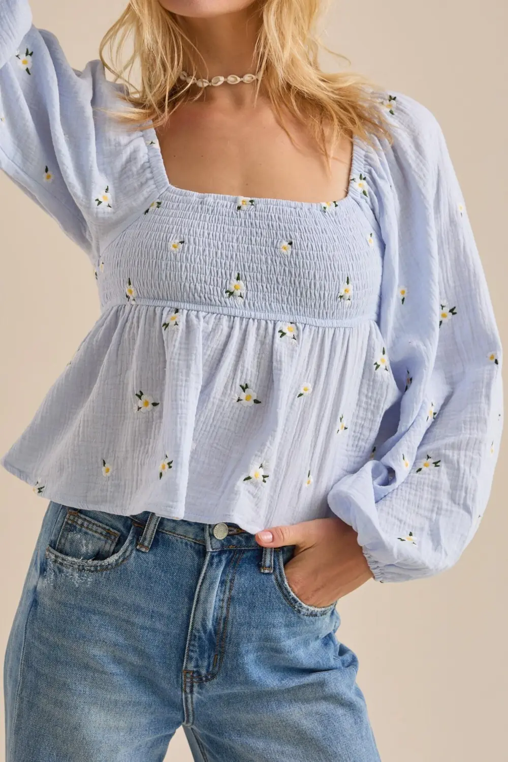 Blue Embroidered Top