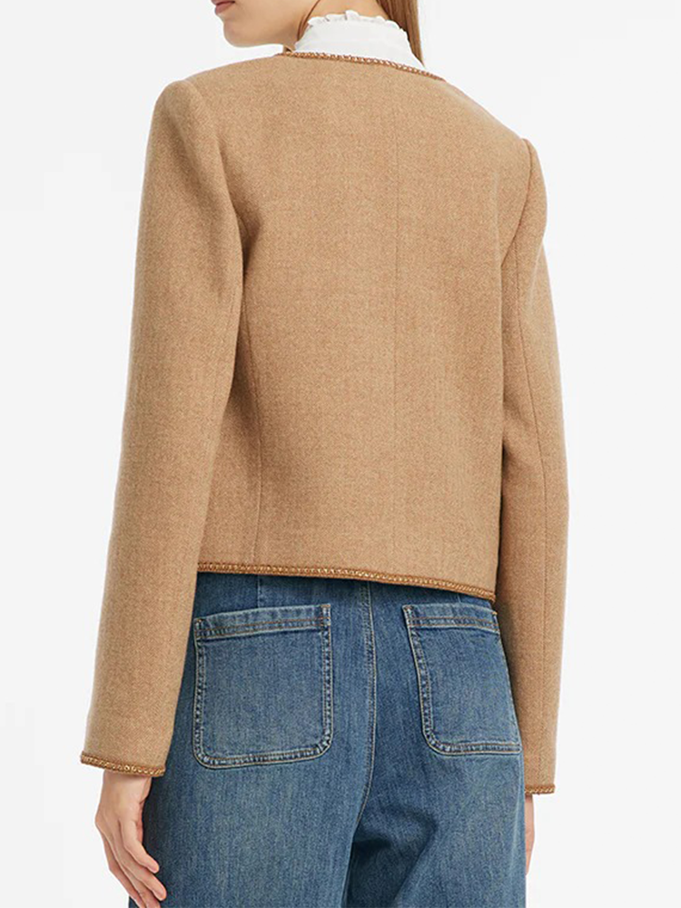 Washable Wool Round Neck Single-Breasted Women Jacket