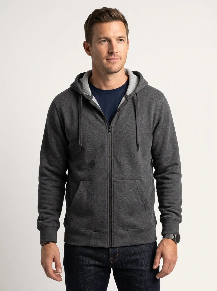 Relaxed Zip-Up Hooded Profile Men's Sport Jacket