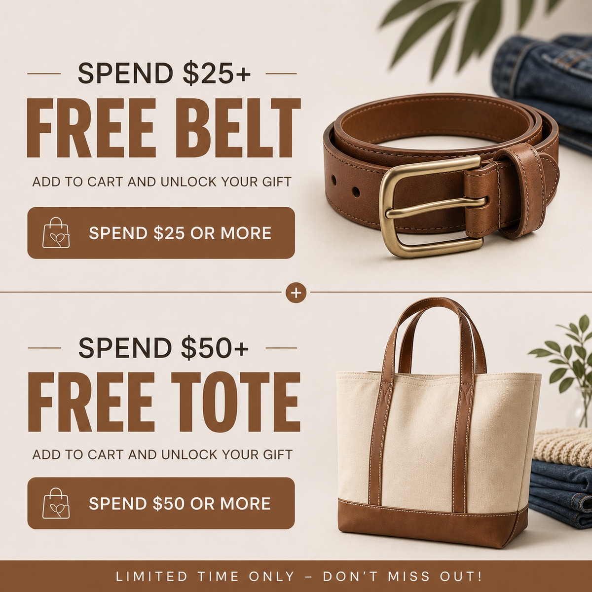 Matching free belt and tote offer