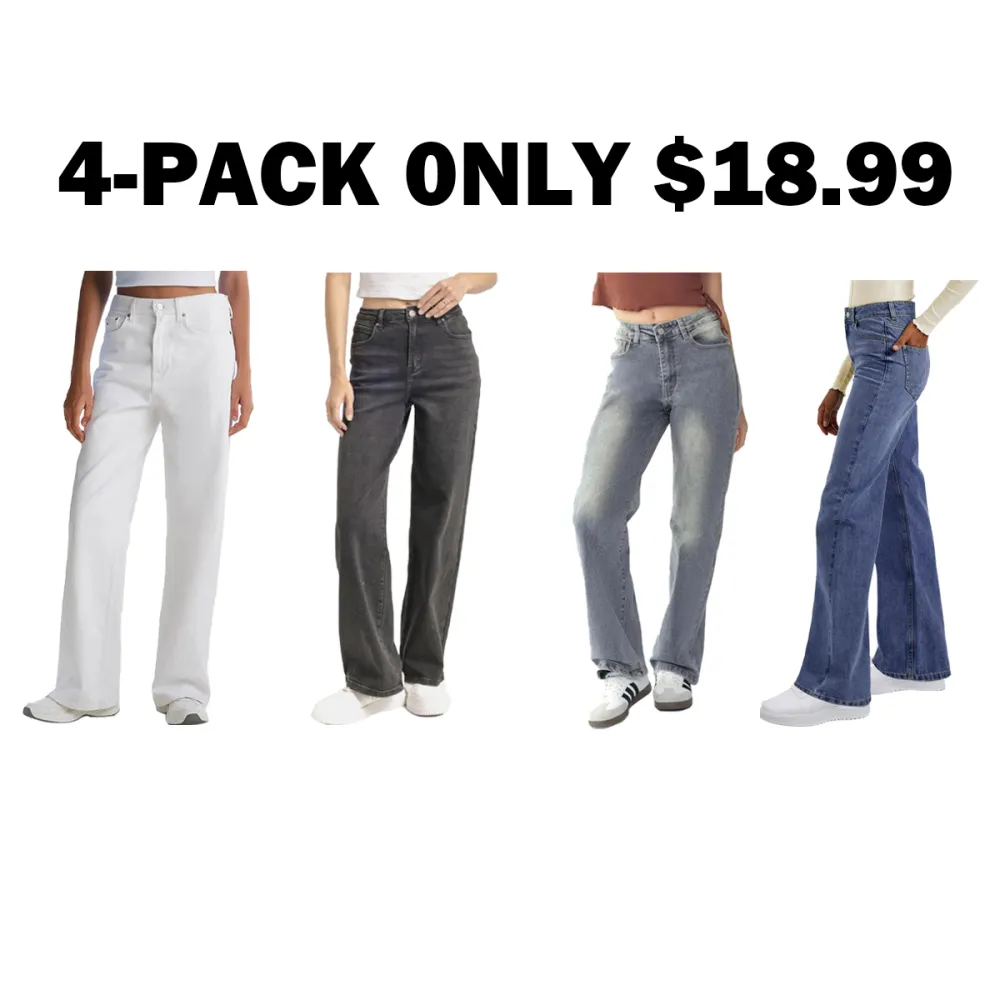 Women's simple high-waisted stretch wide-leg jeans