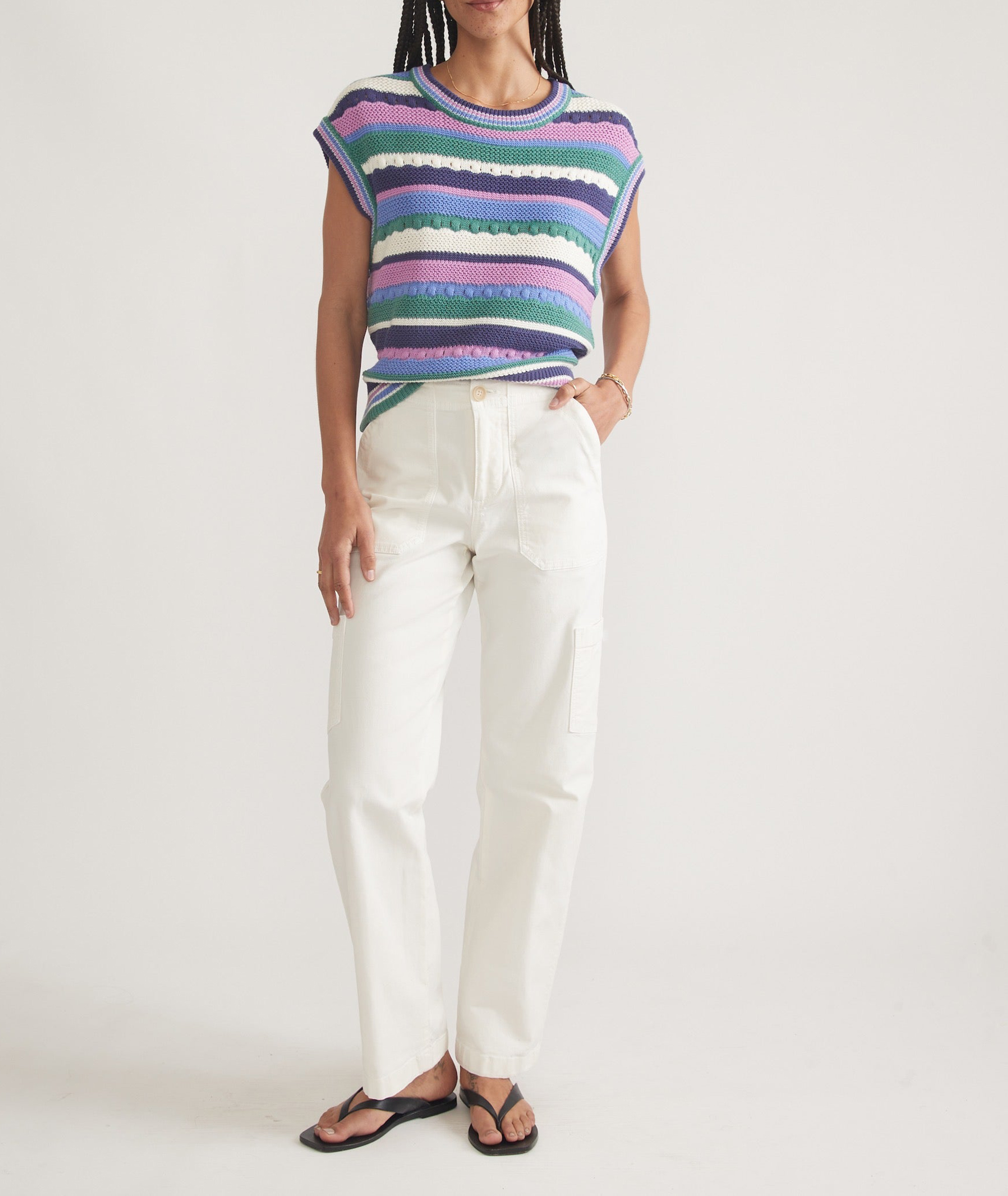 Sleeveless Multicolored Striped Knit Vest