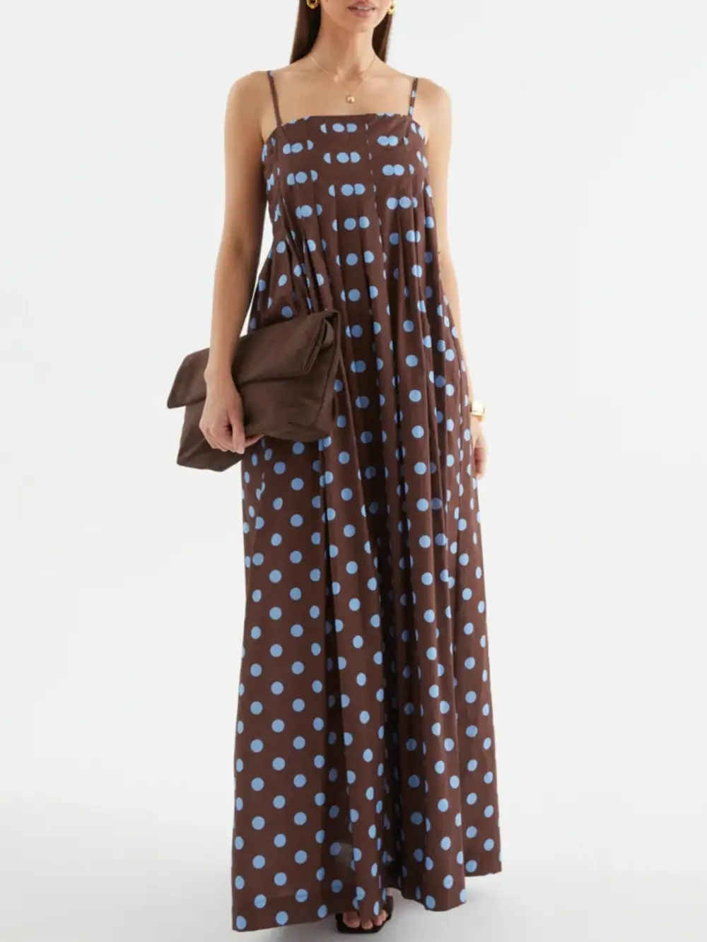 Polka Dot Pleated Maxi Dress