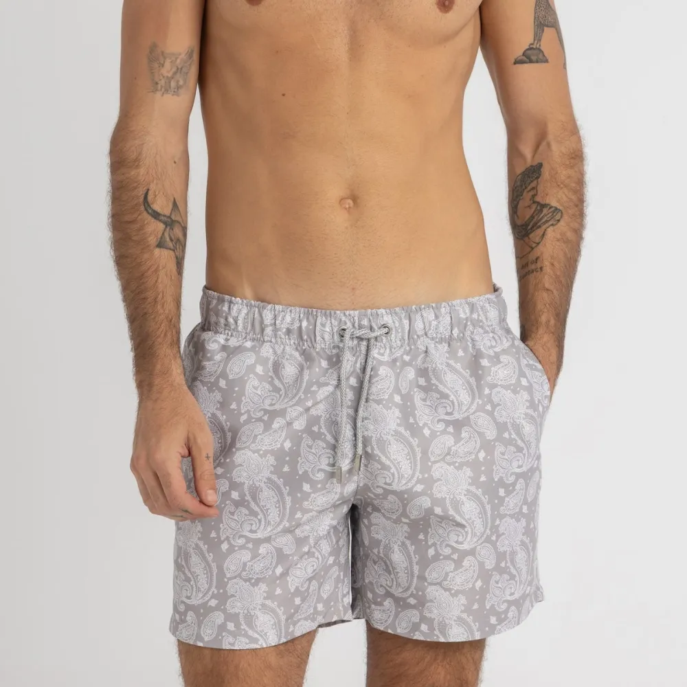 Taupe Paisley Swim Shorts