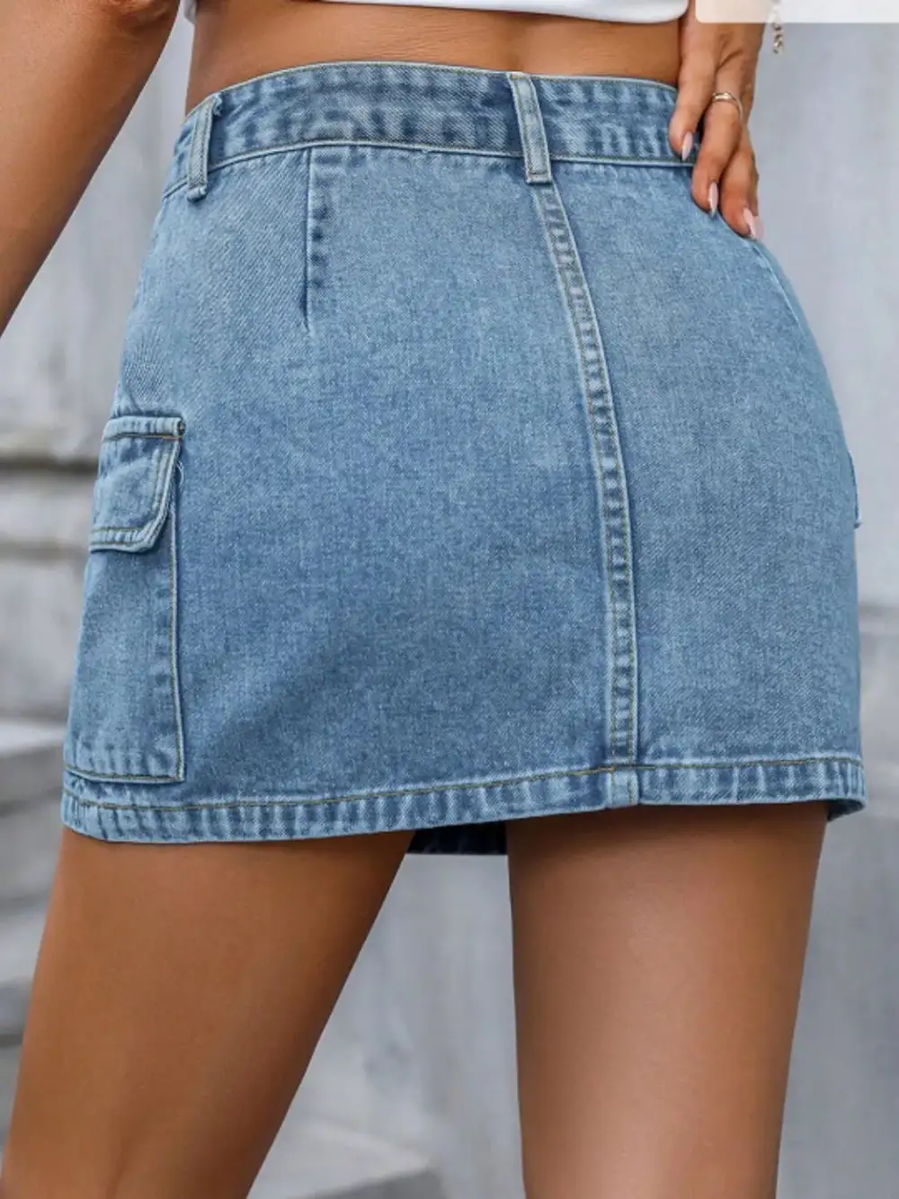 Flexible Button Front Denim Detail Skirt