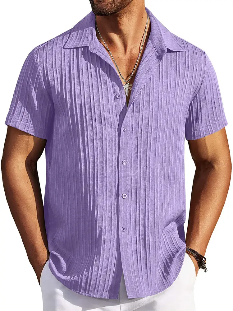 Casual Textured Summer Short Sleeve Beach Shirt