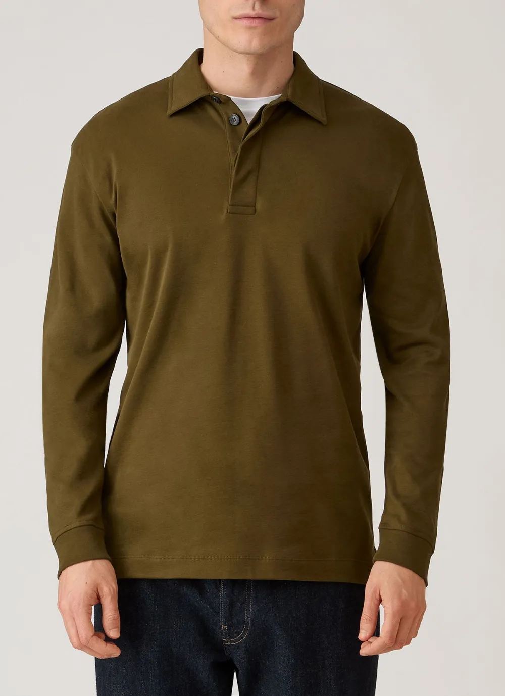 Clean Everyday Relaxed Fit Heavyweight Rugby Cotton Long Sleeve Polo Shirt