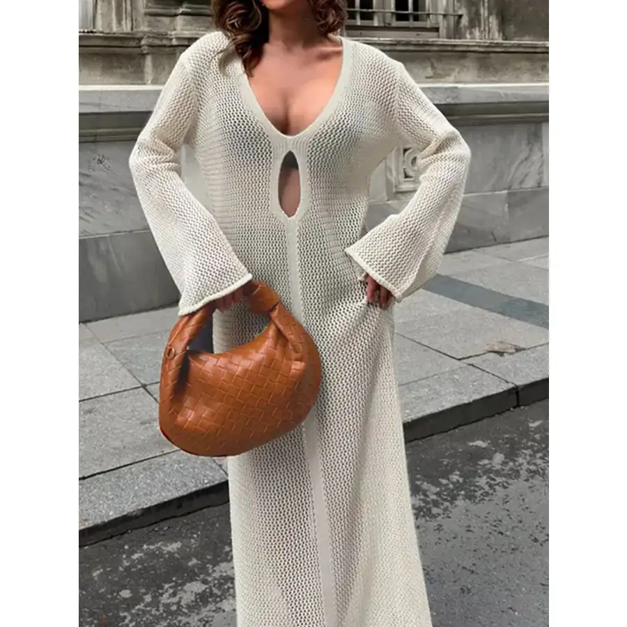 Cutout Long Sleeve Knit Cover Up Maxi Dress