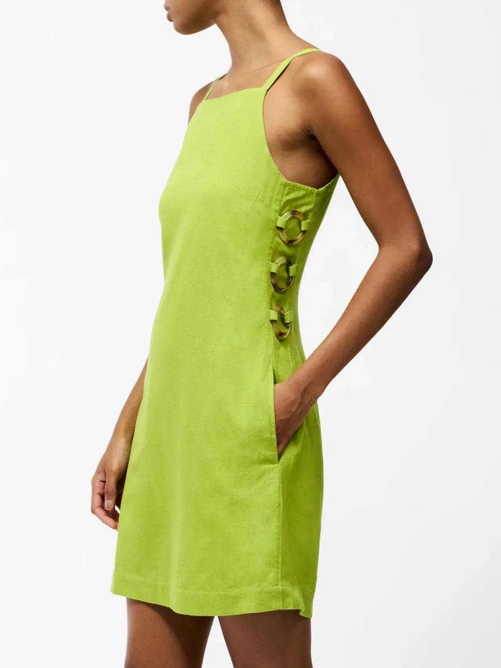 Playful Light Linen Square Neck Dress