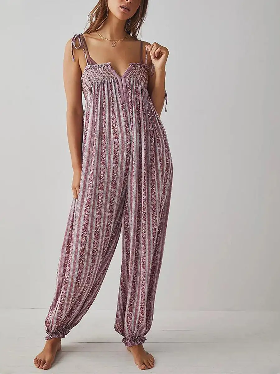 Boho Printed Smocked Harem Jumpsuit