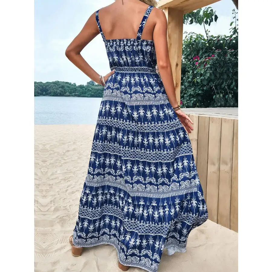 Printed Square Neck Sleeveless Maxi Dress