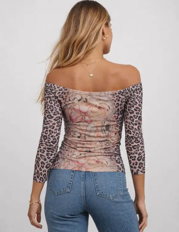 Off Shoulder Ruched Mesh Top