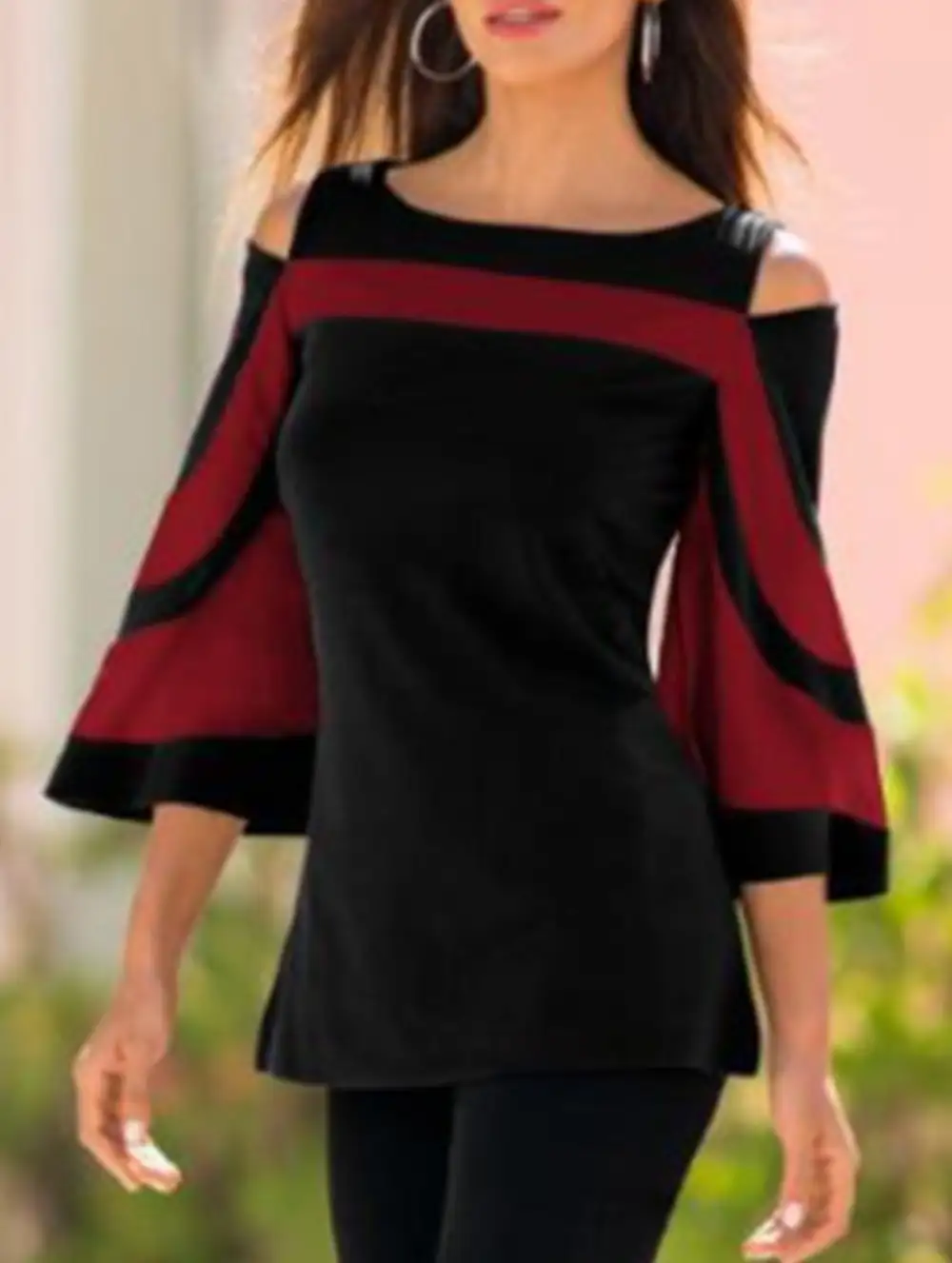 Off-Shoulder Flared Sleeve Top Tee