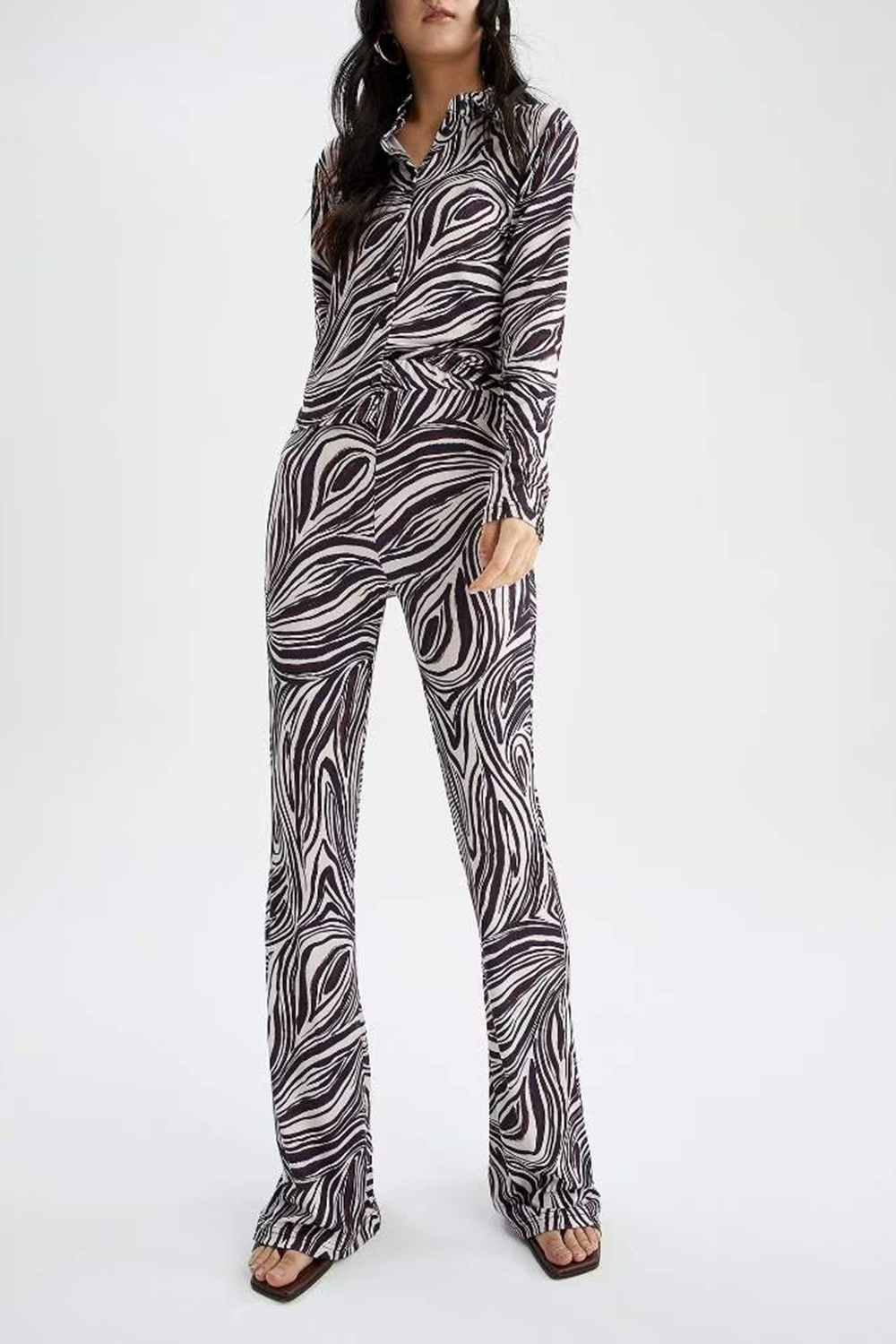 Regular Fit Long Sleeve Zebra Print T-Shirt