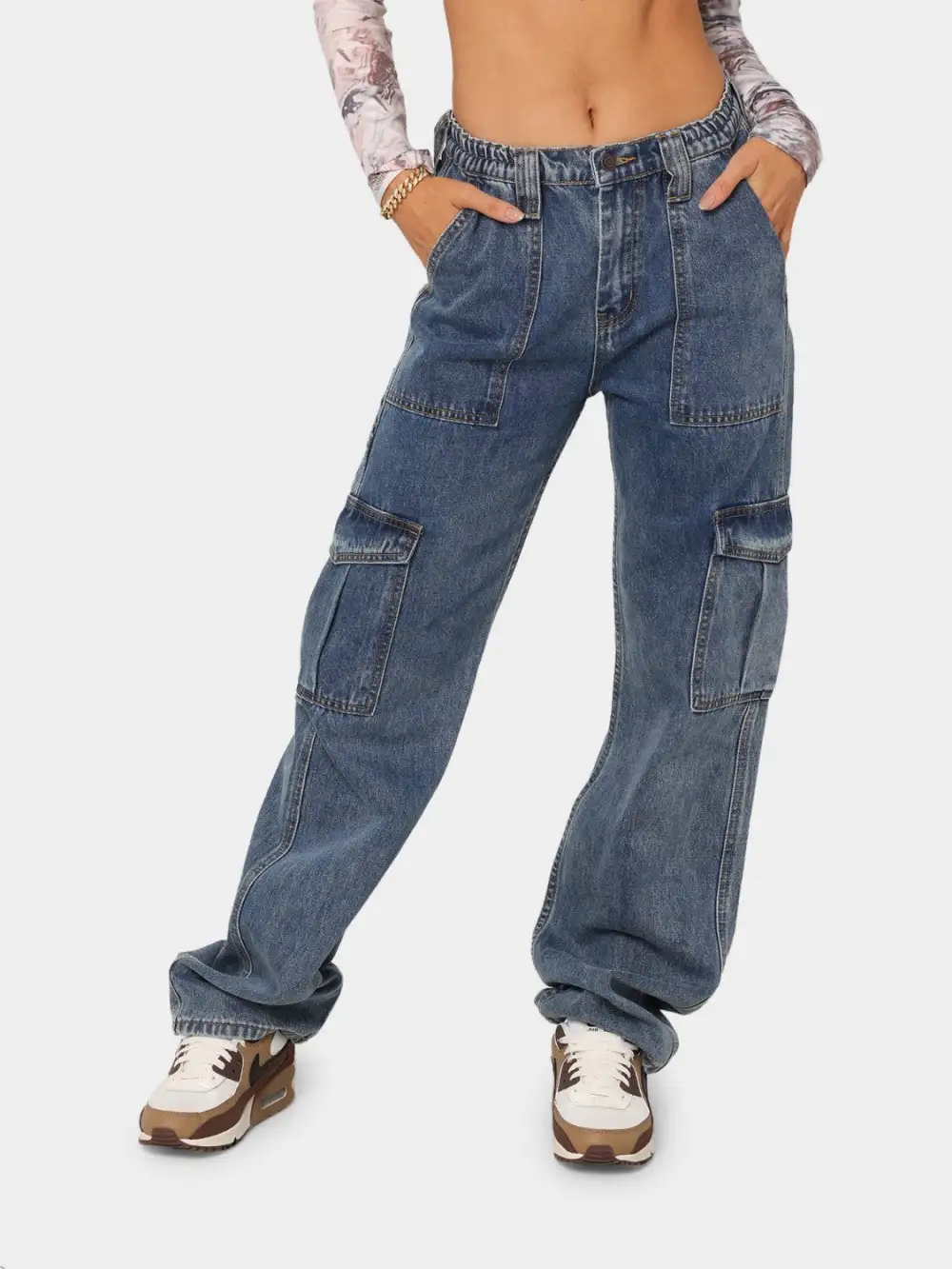 Laid-Back Washed Pocketed Stretch Straight Leg Jeans