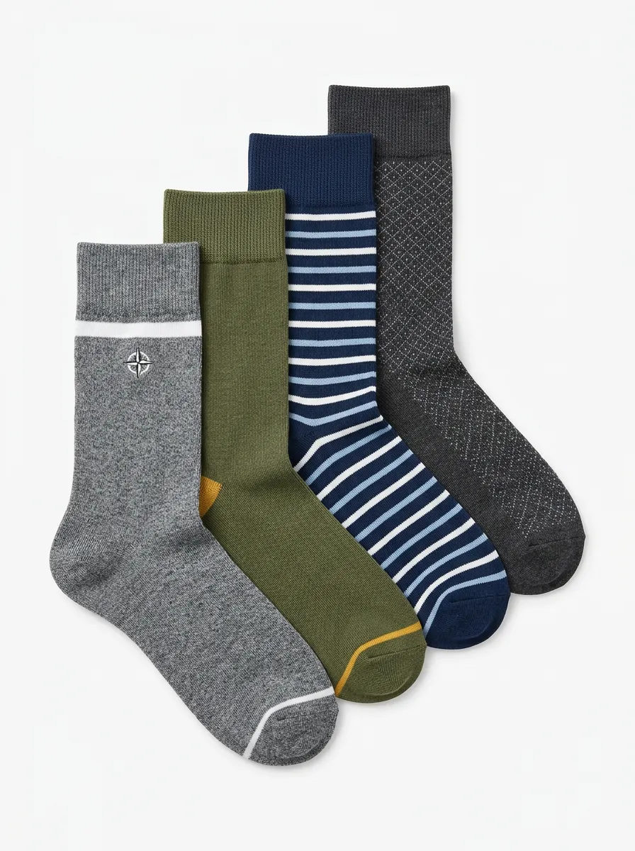 Everyday Printed Daily Wear Men's Four Pair Socks