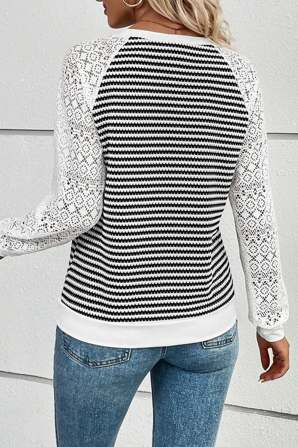 Striped Lace Trim Knit Top