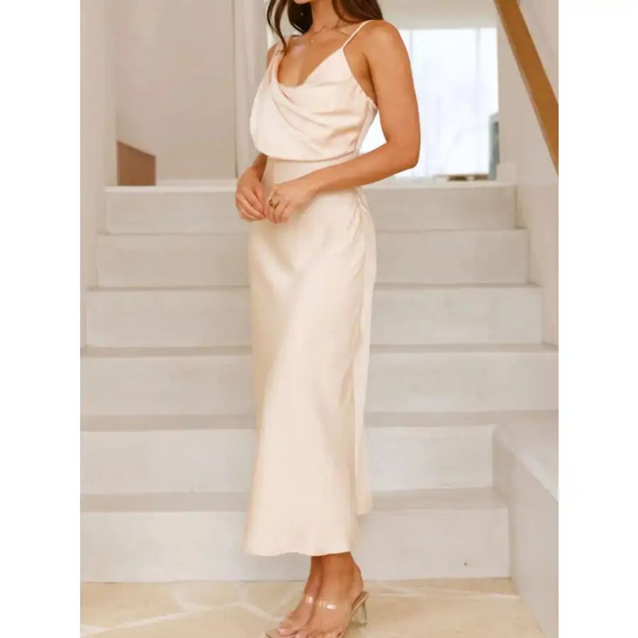 Satin Asymmetrical Midi Dress