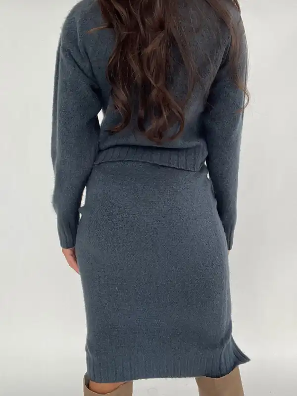 Leather Knit Side Slit Skirt