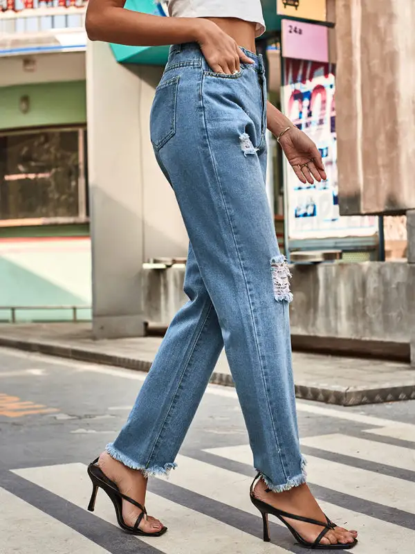 Denim Ripped Trousers Pants
