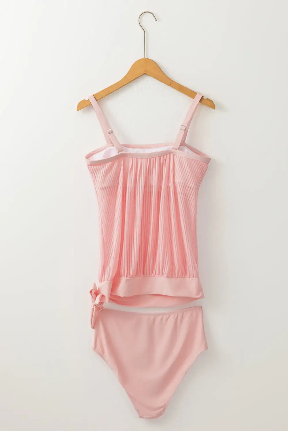 Striped Mesh Knotted Hem Tankini Swim Set